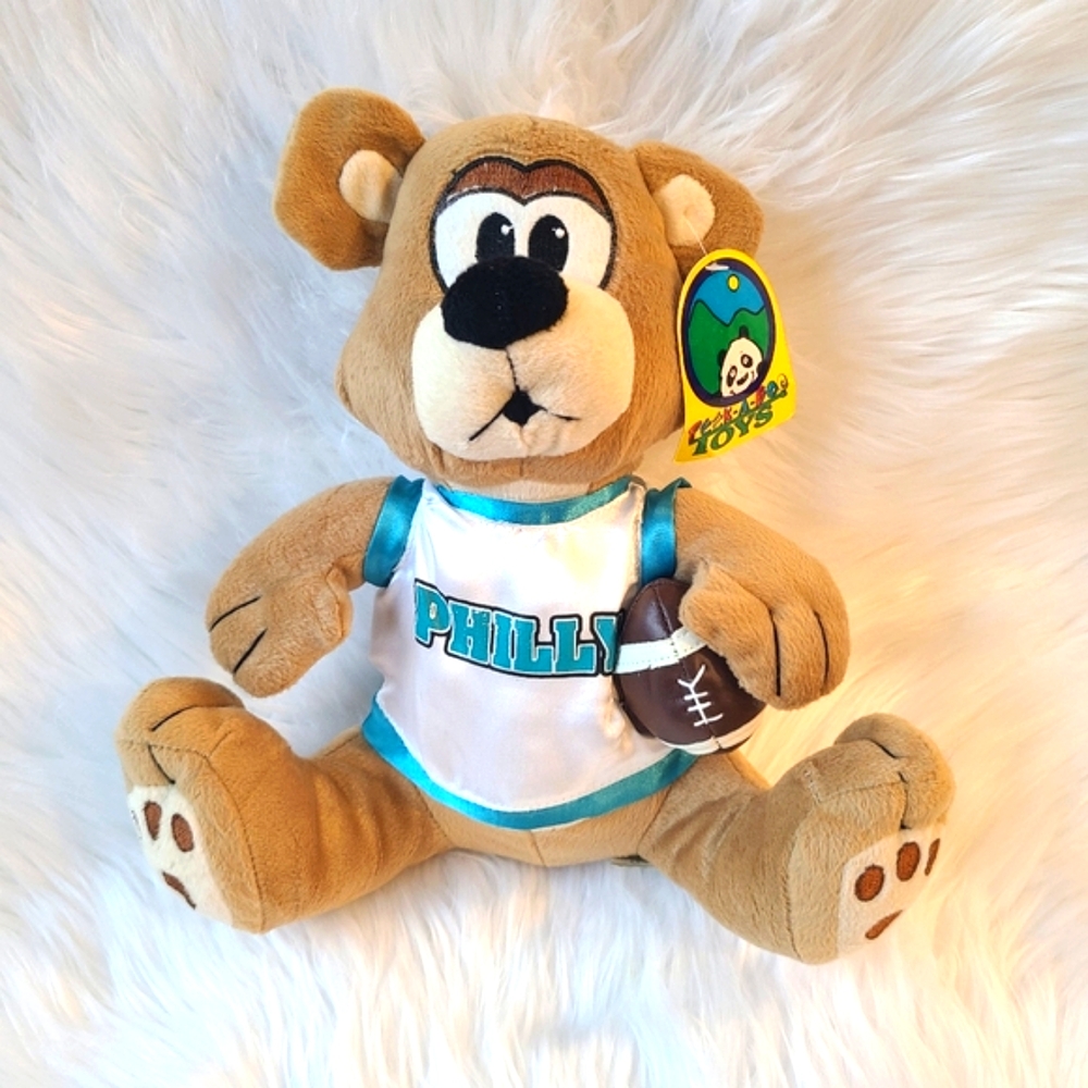 Vtg Philadelphia Philly Football Teddy Bear Plush Wearing Jersey Holding Ball